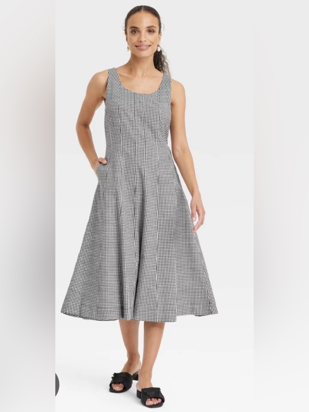 NWT A New Day Black and White Gingham Midi Dress